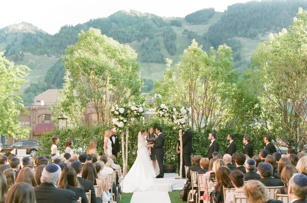wedding ceremony at a mountain wedding venue in colorado