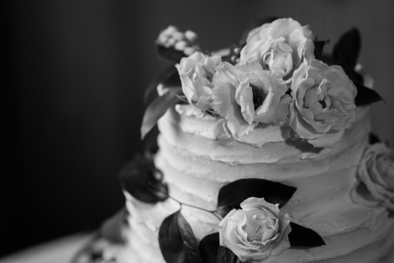 Close-up of a floral wedding cake, adding beauty and delight to the wedding guest experience.